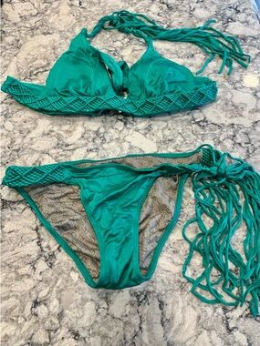 Teal Macramé Triangle Bikini Set
